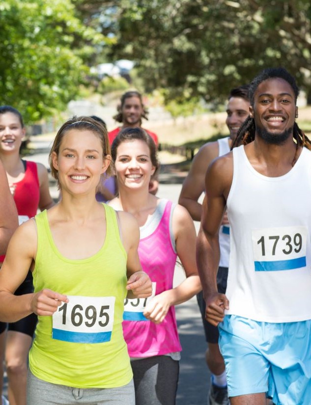 Group of people, outside, running for a 5K