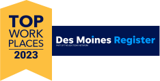 Top Workplaces 2023 logo - Des Moines Register award